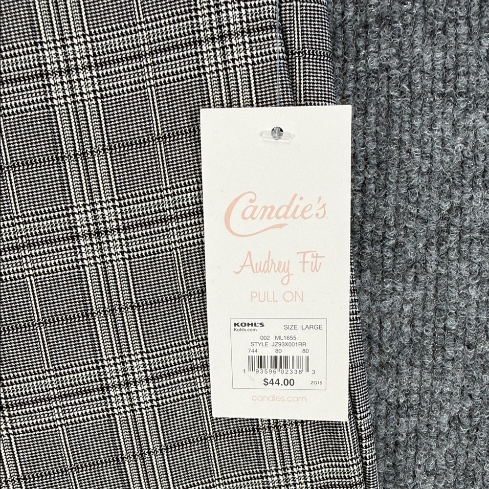 Candies Plaid Slim Ankle Pull-On Slacks with Zip Design - Grey Plaid - Large - Picture 2 of 16